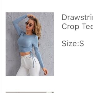 Drawstring Ruched Side Rib-Knit Crop Tee